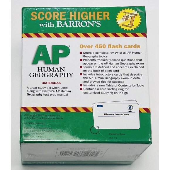 BARRON'S AP Human Geography 3rd Edition 450 FLASH CARDS Test Prep NIB NEW Sealed - Picture 4 of 5